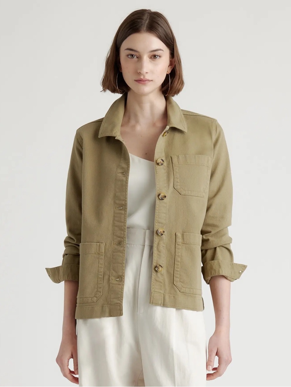 Quince Organic Comfort Stretch Chore Jacket Olive Size M